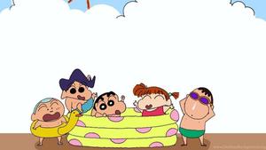 Crayon Shin Chan Characters In Pool crayon shin chan wallpaper