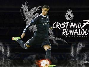 Cristiano Ronaldo with the Real Madrid Logo Wallpaper