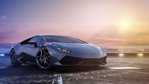 Cruising Along the Coast in a Black Lamborghini Huracan lamborghini wallpaper
