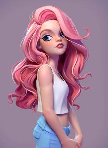 Curly Cool Girl Cartoon In Pink cool girl cartoon wallpaper