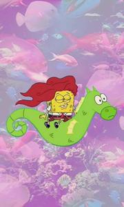 Cute Aesthetic Cartoon SpongeBob With Seahorse cute aesthetic cartoon wallpaper