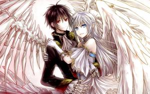 Cute Anime Couple With White Wings cute anime wallpaper
