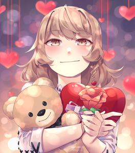 Cute Anime Girl Holding Hear And Bear animated wallpaper
