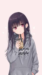 Cute Anime Girl PFP Kazumi With Milk Tea Wallpaper