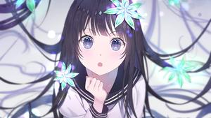 Cute Anime Girl Watching Flowers Falling cute anime wallpaper