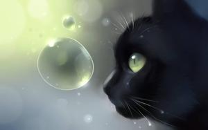 Cute Black Cat And Bubble cute black wallpaper