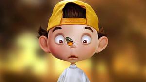 Cute Boy Cartoon With A Monarch Butterfly cute boy cartoon wallpaper