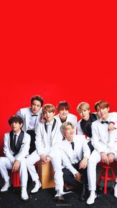Cute BTS Group In Red Backdrop cute bts group wallpaper