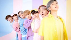 Cute BTS Group Lined Up In Pastel Colors cute bts group wallpaper