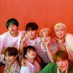 Cute BTS Group On Orange Backdrop cute bts group wallpaper