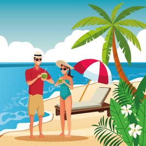 Cute Cartoon Couple at The Beach Wallpaper