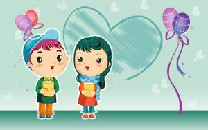 Cute Cartoon Couple Green Heart cute couple cartoon wallpaper