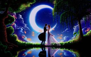 Cute Cartoon Couple Lake Night cute couple cartoon wallpaper