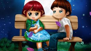Cute Cartoon Couple On Bench cute couple cartoon wallpaper