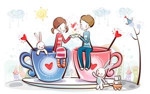 Cute Cartoon Couple on Cups cute couple cartoon wallpaper