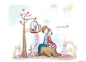 Cute Cartoon Couple On Stump cute couple cartoon wallpaper