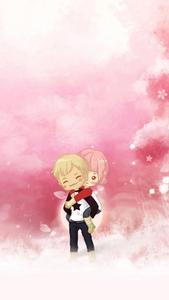 Cute Cartoon Couple Pink Sky cute couple cartoon wallpaper