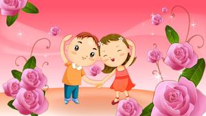 Cute Cartoon Couple With Roses cute couple cartoon wallpaper
