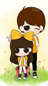 Cute Cartoon Couple Yellow Ribbon cute couple cartoon wallpaper
