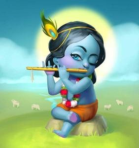 Cute Cartoon Krishna With Flute cartoon krishna wallpaper