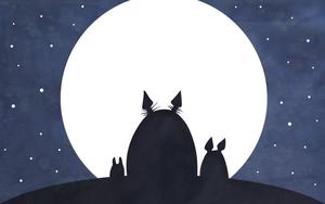 Cute minimalistic Totoro dreaming under the full moon totoro wallpaper
