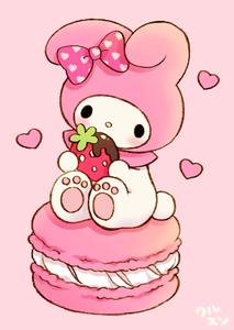 Cute My Melody Eating Strawberry On Macaron cute my melody wallpaper