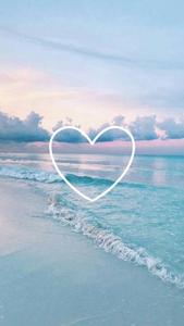 Cute Pastel Blue Aesthetic Beach With Heart cute pastel blue aesthetic wallpaper
