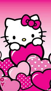 Cute Pink Hello Kitty Hugging Hearts cute pink hello kitty wallpaper