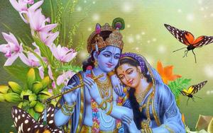 Cute Radha Krishna Flowers And Butterflies cute radha krishna wallpaper