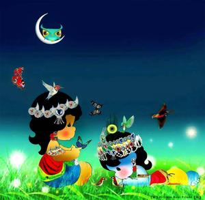 Cute Radha Krishna Frog Moon cute radha krishna wallpaper
