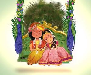 Cute Radha Krishna Green Couch cute radha krishna wallpaper