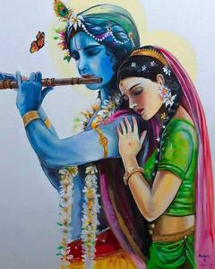 Cute Radha-Krishna Playing Flute cute radha krishna wallpaper