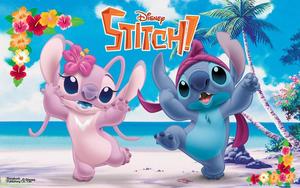 Cute Stitch And Angel On Beach cute stitch wallpaper