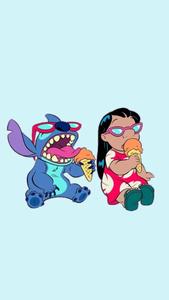 Cute Stitch & Lilo Eating Ice Cream cute stitch wallpaper