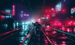 Cyberpunk Assassin Ready for a Mission cyberpunk wallpaper