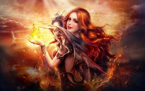 Daring Adventure - A Fantasy Girl Tries Her Hand at Fire-Breathing girl wallpaper