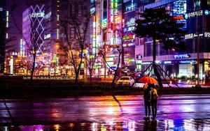 Dark Aesthetic Neon Wet City Picture dark aesthetic wallpaper