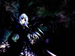 Dark Anime Girl In Black Wings dark anime wallpaper