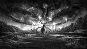 Dark Fantasy Deers  Wallpaper