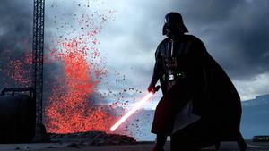 Darth Vader taking a stroll in a terrain of fire and fury. darth vader wallpaper