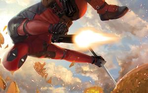 Deadpool In Mid-Air Shooting deadpool wallpaper