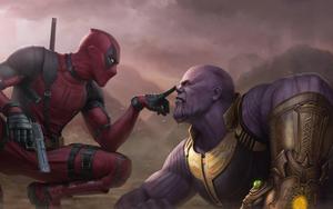 Deadpool Pointing At Thanos deadpool wallpaper