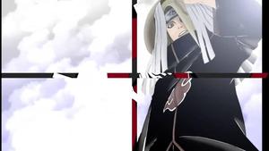 Deidara of Akatsuki soars through the sky. Wallpaper