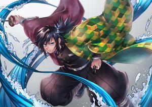 Demon Slayer Anime Giyu Tomiyoka Third Form Flowing Dance demon slayer anime wallpaper