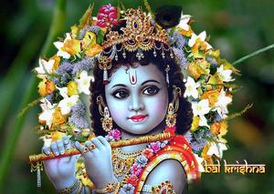 Divine Grace - Bal Krishna Adorned with Flower Wreath bal krishna wallpaper