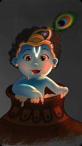 Divine Joy - Illustration of Young Bal Krishna in a Clay Pot bal krishna wallpaper