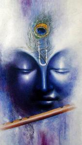 Divine Krishna Blue Face with Flute krishna phone wallpaper