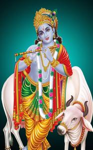 Divine Krishna with Sacred Cow - Mobile Phone Wallpaper krishna phone wallpaper