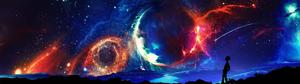 Dual Monitor Colorful Fireworks And Stars dual monitor wallpaper