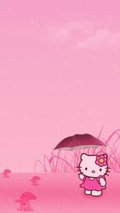 Embrace the Rainy Days with Hello Kitty's Cute Pink Umbrella  Wallpaper